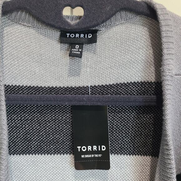 Torrid Cardigan Size 0 Large Long Sleeve Drape Sweater Coat Striped Open Front - Picture 2 of 12